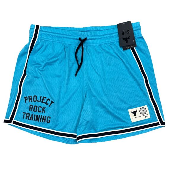 NWT Project Rock Shorts Womens Large Blue Under Armour Mesh Training Gym Active - Picture 1 of 6